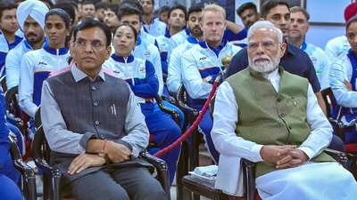 Prime Minister Narendra Modi and Union Sports and Youth Affairs Minister Mansukh Mandaviya during an interaction programme with the athletes of the Asian Games 2026, in New Delhi. (@NarendraModi) Prime Minister Narendra Modi and Union Sports and Youth Affairs Minister Mansukh Mandaviya during an interaction programme with the athletes of the Asian Games 2026, in New Delhi. (@NarendraModi)