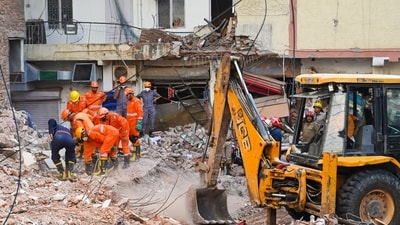 The building at Satya Niketan collapsed last month. (Hindustan Times) The building at Satya Niketan collapsed last month. (Hindustan Times)