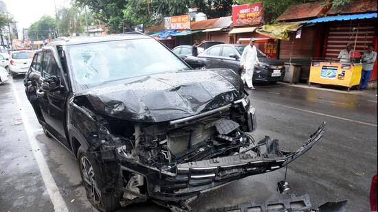 According to police, the incident happened near an inter-college, located close to Navyug Market, when an allegedly speeding Creta driver lost control of the vehicle. (Sakib Ali/HT Photo)