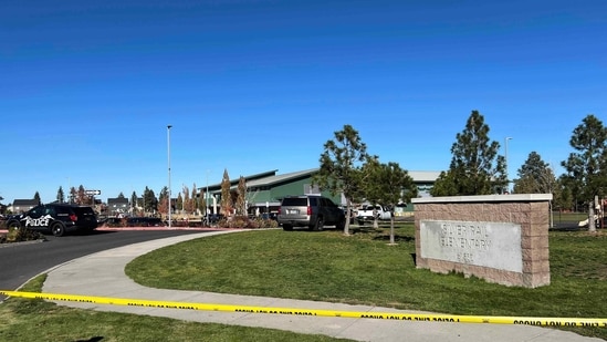Police tape is placed outside Silver Rail Elementary school, where a shooting took place in Bend, Oregon. (AP Photo/Joe Kline)
