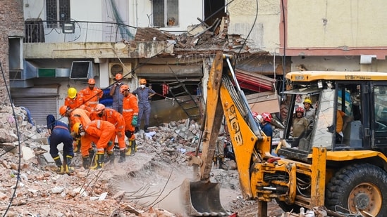 The building at Satya Niketan collapsed last month. (Hindustan Times)