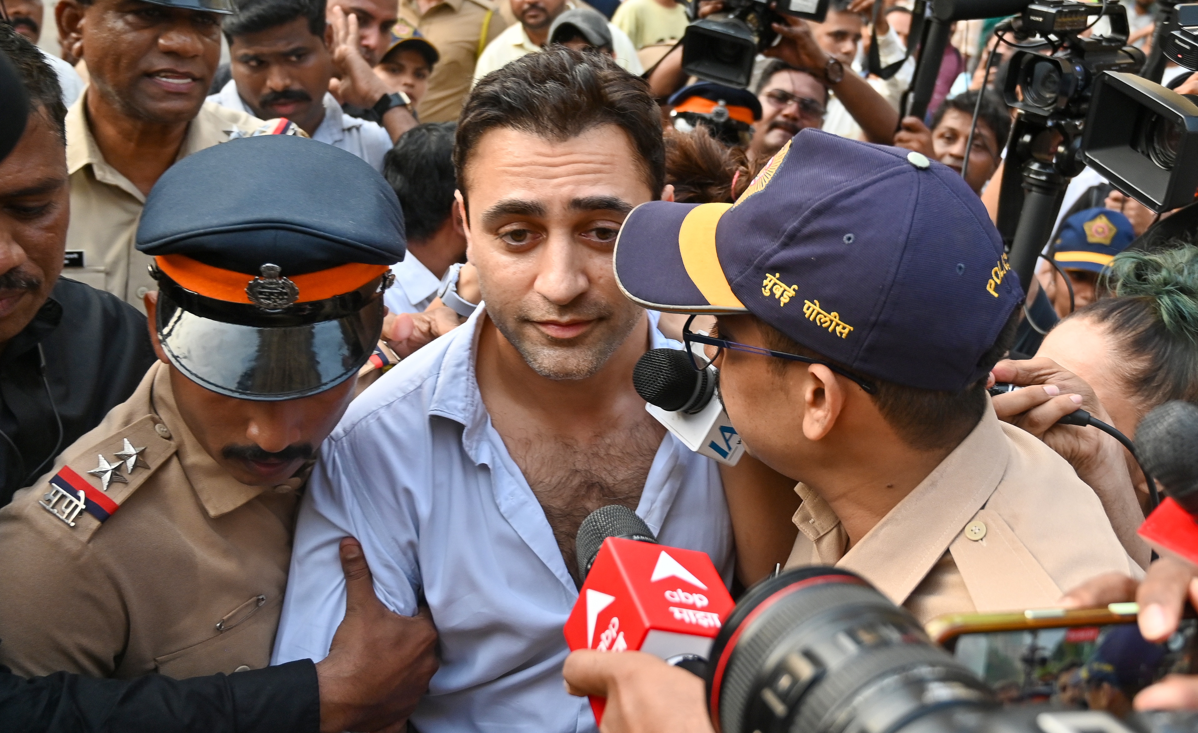 Mumbai Police detained actor Imran Khan among protesters at August Kranti Maidan during demonstrations supporting the Cockroach Janata Party (CJP) protest against Chief Election Commissioner Gyanesh Kumar. Several political parties and student organisations participated. Mumbai, India. Oct 10, 2026. (Raju Shinde/HT) Mumbai Police detained actor Imran Khan among protesters at August Kranti Maidan during demonstrations supporting the Cockroach Janata Party (CJP) protest against Chief Election Commissioner Gyanesh Kumar. Several political parties and student organisations participated. Mumbai, India. Oct 10, 2026. (Raju Shinde/HT)