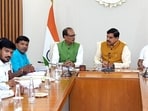 A BJP leader said Union minister Shivraj Singh Chouhan, chief minister Mohan Yadav and BJP state president Hemant Khandelwal initially held discussions for about an hour before others joined. (CMO)