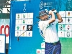 Dr Ravi Sher Toor of the GB Legends in action at the Chandigarh Golf Club on Thursday. (HT Photo)