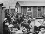 Japanese American detainees at Manzanar War Relocation Center in Owens Valley, Inyo County, California on 23rd March 1942. About 80,000 American citizens of Japanese descent were incarcerated in 10 American internment camps during World War II. (Getty Images)