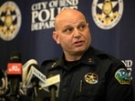 Mike Krantz, Bend Chief of Police, addresses the media during a press conference at the Bend Municipal Court on October 16 in Bend, Oregon. 