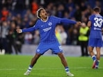 Georginio Rutter celebrates after the match.