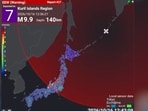 An early-warning display identified the location as the Kuril Islands region and showed an estimated magnitude of 9.9.