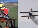 German-born Helga Duffy, 99, became the world's oldest wing walker after being inspired by a 97-year-old woman.