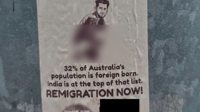The stickers reportedly depict a man of Indian appearance defecating on a street, alongside the message, "Is this your culture? We don't like it!"