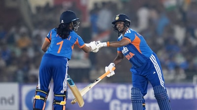 Deepti Sharma and Niki Prasad in action. (BCCI Women - X) Deepti Sharma and Niki Prasad in action. (BCCI Women - X)