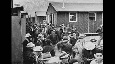 Japanese American detainees at Manzanar War Relocation Center in Owens Valley, Inyo County, California on 23rd March 1942. About 80,000 American citizens of Japanese descent were incarcerated in 10 American internment camps during World War II. (Getty Images) Japanese American detainees at Manzanar War Relocation Center in Owens Valley, Inyo County, California on 23rd March 1942. About 80,000 American citizens of Japanese descent were incarcerated in 10 American internment camps during World War II. (Getty Images)