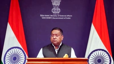 Ministry of External Affairs (MEA) Official Spokesperson Randhir Jaiswal speaks to the press. (@MEAIndia)