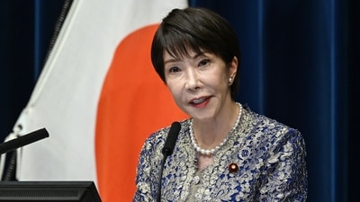 Japan's Prime Minister Sanae Takaichi speaks during a news conference. (Rie Kikuchi/Pool AFP via AP)