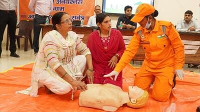 Women from self-help groups in Gautam Budh Nagar are being trained as first responders, with sessions covering fire safety, life-saving skills and disaster preparedness. Women from self-help groups in Gautam Budh Nagar are being trained as first responders, with sessions covering fire safety, life-saving skills and disaster preparedness.