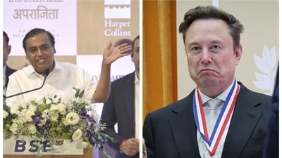 L: Reliance Industries chairman Mukesh Ambani | R: Starlink CEO Elon Musk (Reuters and AFP)
