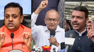 Maharashtra chief minister Devendra Fadnavis among many other BJP leaders reacted to Bhushan’s 'regime change' remarks. Maharashtra chief minister Devendra Fadnavis among many other BJP leaders reacted to Bhushan’s 'regime change' remarks.