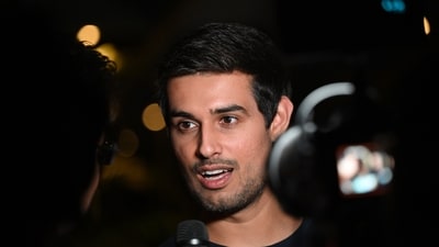 YouTuber Dhruv Rathee during his press conference after meeting with senior lawyer and former Union minister Kapil Sibal on Oct 11 (Arvind Yadav/Hindustan Times)