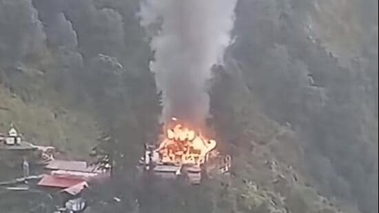 The ancient Adi Badri Maa Bhagwati Temple in Bageshwar suffered extensive damage in a fire early Friday. Officials suspect earthen lamps or an electrical short circuit.