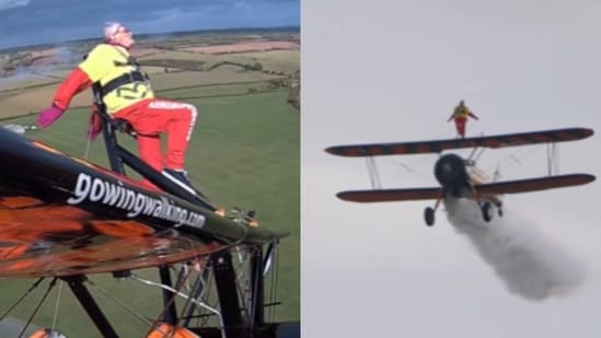 German-born Helga Duffy, 99, became the world's oldest wing walker after being inspired by a 97-year-old woman.