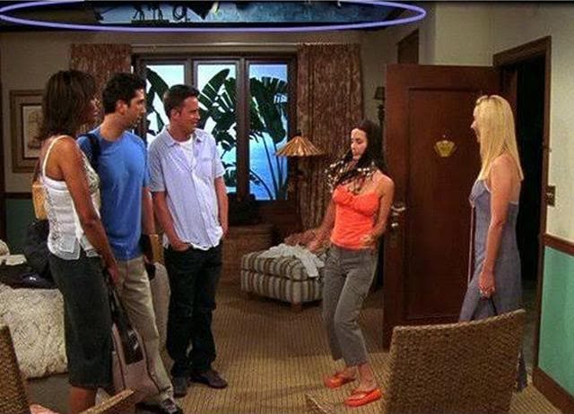 Friends was originally shot in 4:3. On wide-screen HD TVs, there are stage lights and boom mics visible. (MOVIE MISTAKE) Friends was originally shot in 4:3. On wide-screen HD TVs, there are stage lights and boom mics visible. (MOVIE MISTAKE)