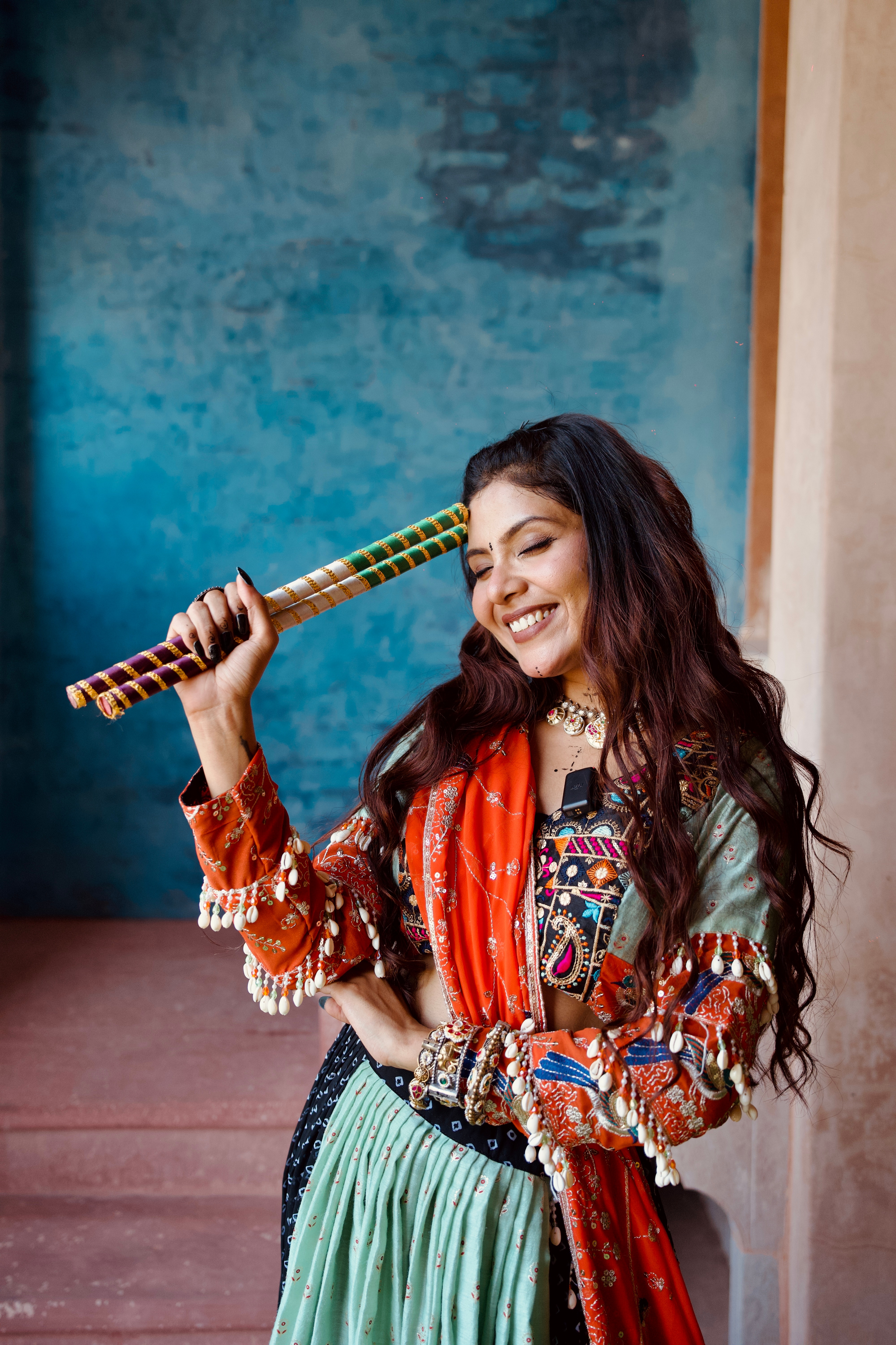 Pair a traditional skirt with a contemporary crop top, style a plain kurta with a heavily embellished dupatta, or add a jacket to an old lehenga. (Niharika Jain) Pair a traditional skirt with a contemporary crop top, style a plain kurta with a heavily embellished dupatta, or add a jacket to an old lehenga. (Niharika Jain)
