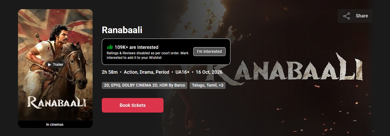 Audience reviews and ratings have been disabled for Ranabaali on BookMyShow. Audience reviews and ratings have been disabled for Ranabaali on BookMyShow.