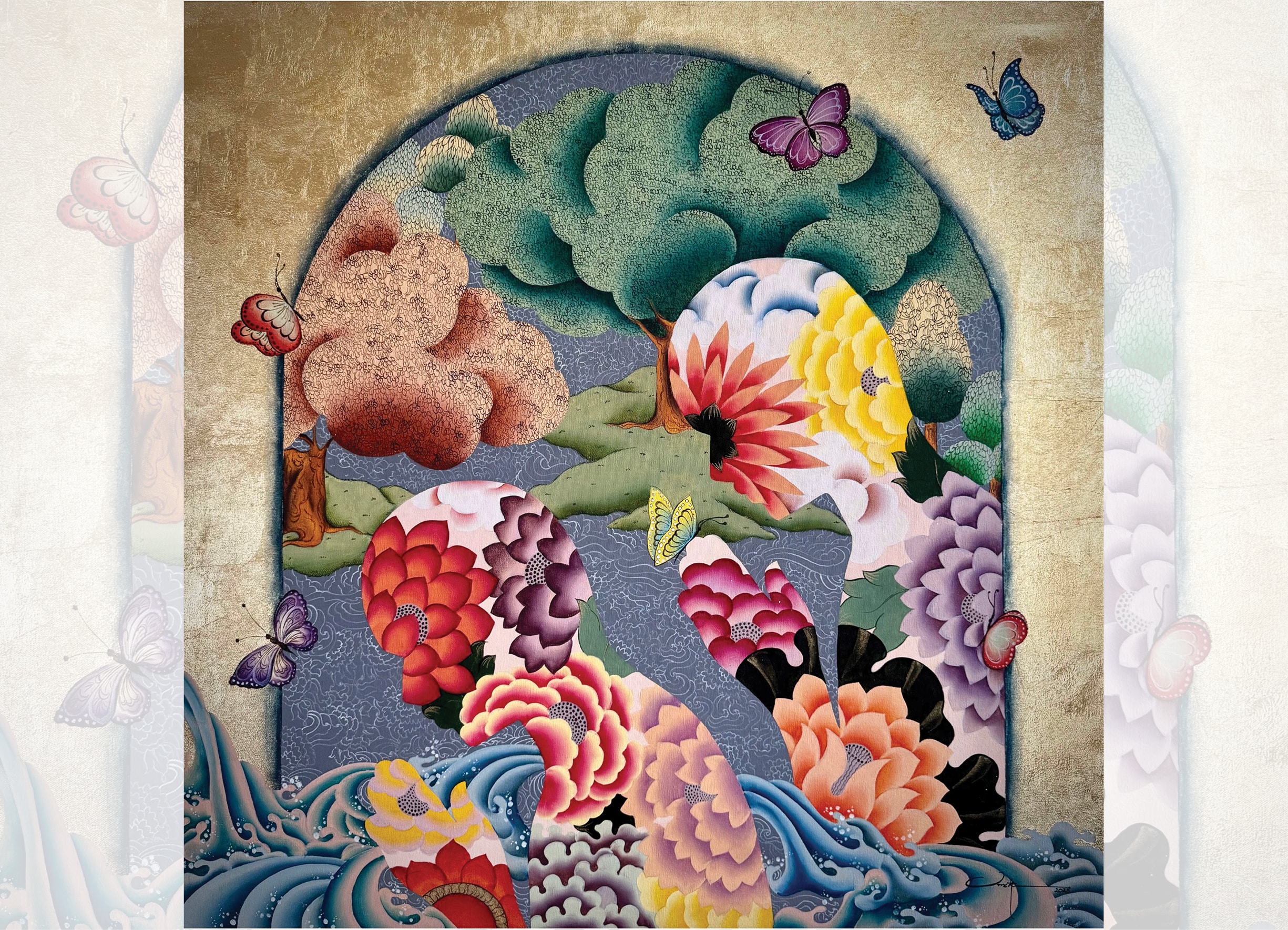 Mediratta-Shriram’s works such as Swarna Dvara blend the centuries-old art with a modern style. Mediratta-Shriram’s works such as Swarna Dvara blend the centuries-old art with a modern style.