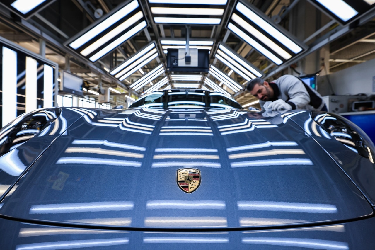 A Porsche 911 at the end of the assembly line in Stuttgart, Germany. A Porsche 911 at the end of the assembly line in Stuttgart, Germany.