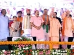 CM Yogi Adityanath at a meeting of graduates and teachers, in Lucknow on Saturday.