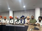 Farmer leaders addressing mediapersons at Kisan Bhawan in Sector 35, Chandigarh, on Saturday. (HT Photo)