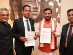Haryana chief minister Nayab Singh Saini (second from right is on a visit to Sweden from October 14 to 17. (HT Photo)