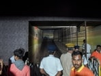 Kolkata: Security and police personnel control the area outside a Durga Puja pandal after the exit gate collapsed due to heavy crowd pressure, leading to a stampede-like situation, in Kolkata. 