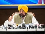 Punjab CM Bhagwant Mann addresses a press conference in Chandigarh.