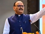 UP deputy CM Brajesh Pathak addressing a meeting of teachers in Aligarh on October 17 ahead of the October 23 MLC polls. (HT photo)