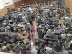 e-waste lying at Government Model Senior Secondary School, Sector 10, Chandigarh. (HT PHOTO)