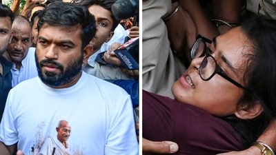 Abhijeet Dipke and Neha Bora were detained on their way to the 'Lehra Do Tiranga' rally in Delhi on Friday. (ANI) Abhijeet Dipke and Neha Bora were detained on their way to the 'Lehra Do Tiranga' rally in Delhi on Friday. (ANI)