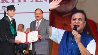 Sharing a post on X, Assam CM Himanta Biswa Sarma celebrated his son receiving a law degree. (Photos Credit: @himantabiswa/X (L); ANI (R)) Sharing a post on X, Assam CM Himanta Biswa Sarma celebrated his son receiving a law degree. (Photos Credit: @himantabiswa/X (L); ANI (R))
