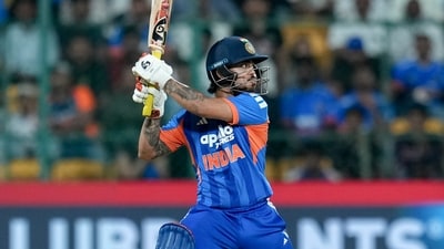 India got off to a great start despite losing Abhishek Sharma early. Ishan Kishan played a whirlwind knock of 30 from 10 balls. (PTI) India got off to a great start despite losing Abhishek Sharma early. Ishan Kishan played a whirlwind knock of 30 from 10 balls. (PTI)