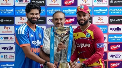 With the match ending in a draw, the series remained level at 2-2, with captains Shreyas Iyer and Shai Hope sharing the trophy. (PTI) With the match ending in a draw, the series remained level at 2-2, with captains Shreyas Iyer and Shai Hope sharing the trophy. (PTI)