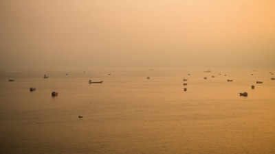 Vessels at the Strait of Hormuz, as seen from Musandam, Oman. (REUTERS)