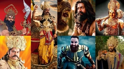(Clockwise from top left) Nikitin Dheer, Arvind Trivedi, Yash, NT Rama Rao, Rajniesh Duggal, Saif Ali Khan and Akhilendra Mishra in the role of Ravana