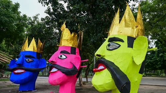 Gram it: Ahead of Dussehra (October 20), the countdown to Ravana Dahan is on. Here's how Noida is getting its villains ready for the flames. Effigies of Ravana, Meghnath and Kumbhakarna are stored at the Ramlila ground, to be burnt on the day of the festival, marking the victory of good over evil.