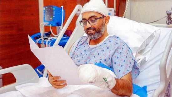 File photo of flydubai pilot Captain Smit Machchhar reading an official letter from Israeli President Isaac Herzog, expressing gratitude for his courage during an emergency midair situation on Sept. 30, 2026.