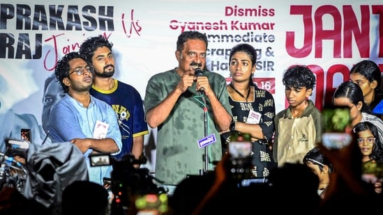 Actor and activist Prakash Raj addresses a protest organized by youth groups demanding the resignation of Chief Election Commissioner Gyanesh Kumar over alleged irregularities, in Thiruvananthapuram, Friday.