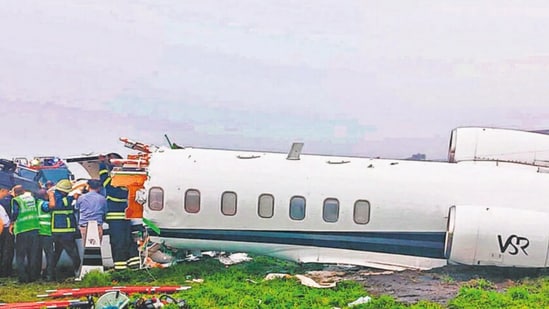 The Learjet 45XR, registered VT-DBL, crashed while landing on runway 27 on September 14, 2023. (HT File Photo)