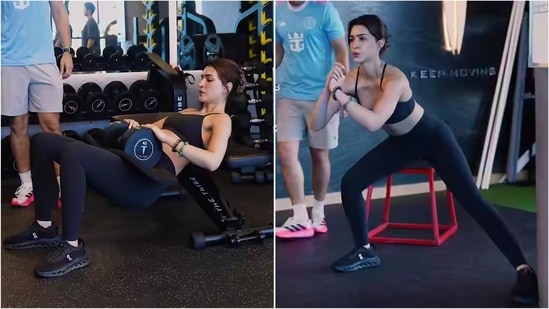 A workout video shared by trainer Karan Sawhney shows Kriti Sanon performing exercises for lower-body strength, balance and core stability. (Instagram/@karansawhney11)