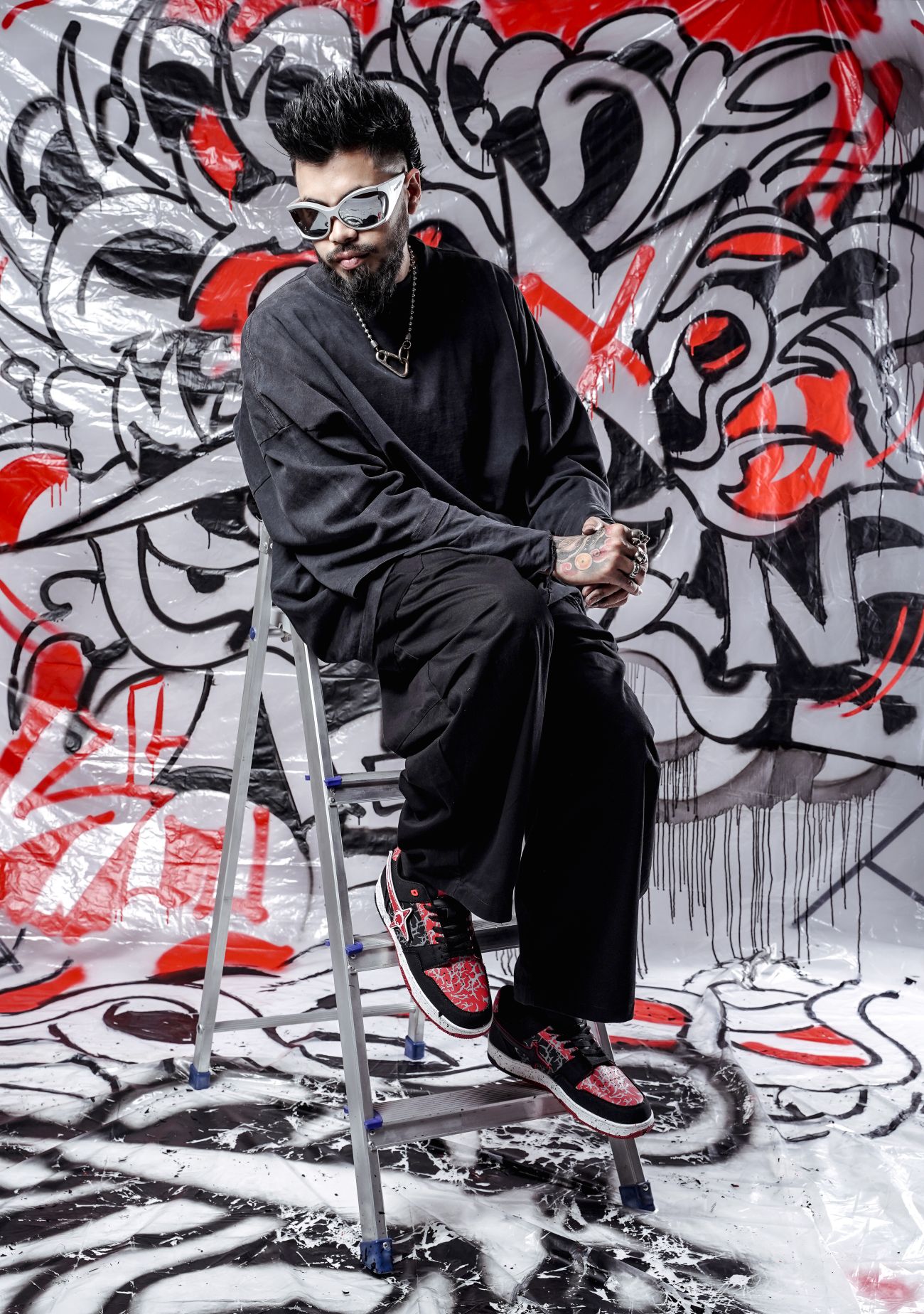Santanu Hazarika's signature style blends intricate doodles with bold streetwear aesthetics.