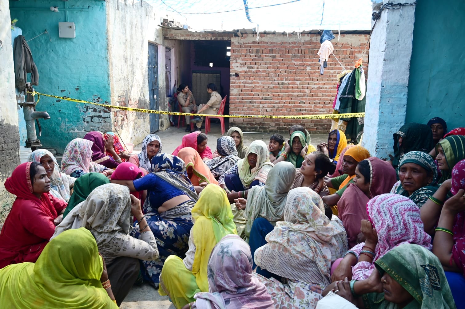Local residents gathering after news of the incident spread through the village. (Sunil Ghosh/HT) Local residents gathering after news of the incident spread through the village. (Sunil Ghosh/HT)