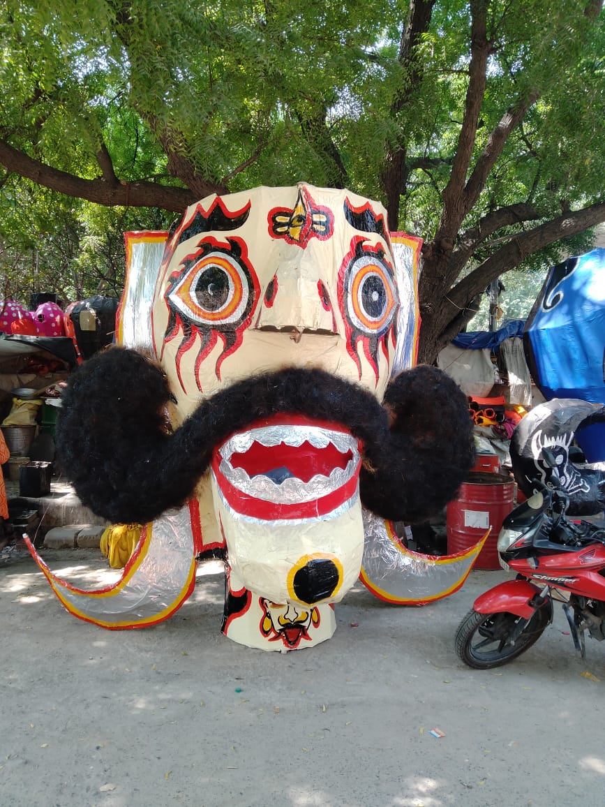 Ravana effigy featuring synthetic hair created by artist Sonu Kumar for a client based in Australia. Ravana effigy featuring synthetic hair created by artist Sonu Kumar for a client based in Australia.